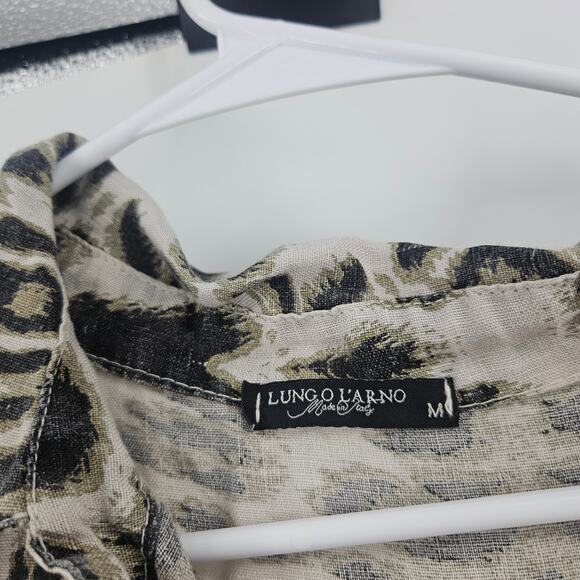 Lungo L'arno Shirt Dress Linen Cheetah Leoaprd Print Sleeveless Button Front M - Picture 4 of 5